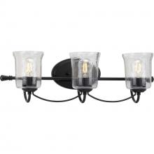 Progress Lighting P300255-031 - Bowman Collection Three-Light Matte Black Clear Chiseled Glass Coastal Bath Vanity Light