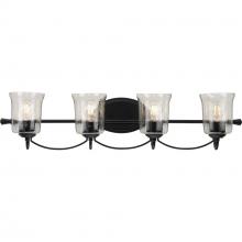 Progress Lighting P300256-031 - Bowman Collection Four-Light Matte Black Clear Chiseled Glass Coastal Bath Vanity Light