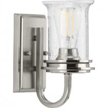 Progress Lighting P300272-009 - Winslett Collection One-Light Brushed Nickel Clear Seeded Glass Coastal Bath Vanity Light