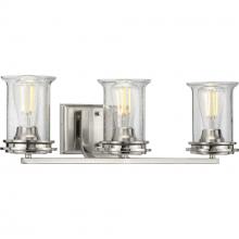 Progress Lighting P300274-009 - Winslett Collection Three-Light Brushed Nickel Clear Seeded Glass Coastal Bath Vanity Light