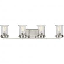 Progress Lighting P300275-009 - Winslett Collection Four-Light Brushed Nickel Clear Seeded Glass Coastal Bath Vanity Light