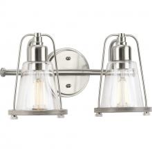 Progress Lighting P300296-009 - Conway Collection Two-Light Brushed Nickel and Clear Seeded Farmhouse Style Bath Vanity Wall Light