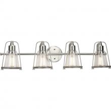 Progress Lighting P300298-009 - Conway Collection Four-Light Brushed Nickel and Clear Seeded Farmhouse Style Bath Vanity Wall Light