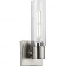 Progress Lighting P300299-009 - Clarion Collection One-Light Brushed Nickel and Clear Glass Modern Style Bath Vanity Wall Light