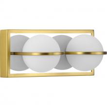 Progress Lighting P300311-012-30 - Pearl LED Collection Two-Light Satin Brass and Opal Glass Modern Style Bath Vanity Wall Light