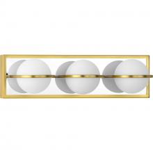 Progress Lighting P300312-012-30 - Pearl LED Collection Three-Light Satin Brass and Opal Glass Modern Style Bath Vanity Wall Light