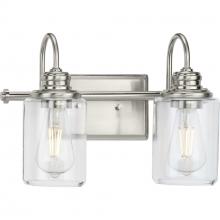 Progress Lighting P300321-009 - Aiken Collection Two-Light Brushed Nickel Clear Glass Farmhouse Style Bath Vanity Wall Light