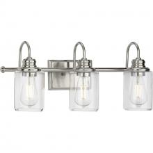 Progress Lighting P300322-009 - Aiken Collection Three-Light Clear Glass Brushed Nickel Farmhouse Style Bath Vanity Wall Light