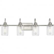 Progress Lighting P300323-009 - Aiken Collection Four-Light Brushed Nickel Clear Glass Farmhouse Style Bath Vanity Wall Light