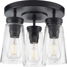 Progress Lighting P350181-031 - Stockbrace Collection Three-Light Matte Black and Clear Glass Farmhouse Style Flush Mount Ceiling Li