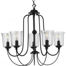 Progress Lighting P400194-031 - Bowman Collection Five-Light Matte Black Clear Chiseled Glass Coastal Chandelier Light