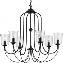 Progress Lighting P400195-031 - Bowman Collection Six-Light Matte Black Clear Chiseled Glass Coastal Chandelier Light