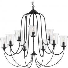 Progress Lighting P400196-031 - Bowman Collection Nine-Light Matte Black Clear Chiseled Glass Coastal Chandelier Light