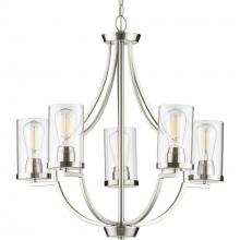 Progress Lighting P400197-009 - Lassiter Collection Five-Light Brushed Nickel Clear Glass Modern Chandelier Light