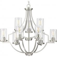 Progress Lighting P400198-009 - Lassiter Collection Nine-Light Brushed Nickel Clear Glass Modern Chandelier Light