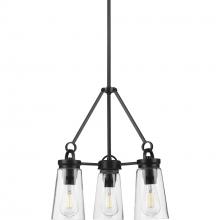 Progress Lighting P400235-031 - Stockbrace Collection Three-Light Matte Black and Clear Glass Farmhouse Style Chandelier Light