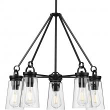 Progress Lighting P400243-031 - Stockbrace Collection Five-Light Matte Black and Clear Glass Farmhouse Style Chandelier Light