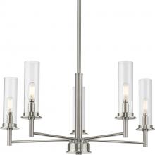 Progress Lighting P400251-009 - Kellwyn Collection Five-Light Brushed Nickel and Clear Glass Transitional Style Chandelier Light