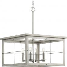 Progress Lighting P400253-009 - Hedgerow Collection Four-Light Brushed Nickel and Grey Washed Oak Farmhouse Style Chandelier Light