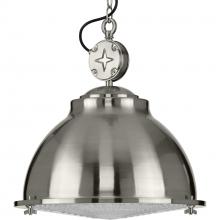 Progress Lighting P500212-009 - Medal Collection One-Light Brushed Nickel Clear Patterned Glass Coastal Pendant Light