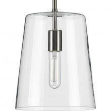 Progress Lighting P500241-009 - Clarion Collection One-Light Brushed Nickel Clear Glass Transitional Pendant