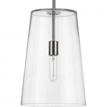 Progress Lighting P500242-009 - Clarion Collection One-Light Brushed Nickel Clear Glass Transitional Pendant