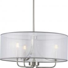 Progress Lighting P500243-009 - Riley Collection Three-Light Brushed Nickel Organza Shade New Traditional Pendant Light