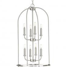 Progress Lighting P500303-009 - Leyden Collection Eight-Light Brushed Nickel Farmhouse Style Foyer Pendant Light