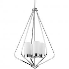 Progress Lighting P500305-015 - Elevate Collection Four-Light Polished Chrome and Etched White Glass Modern Style Hanging Pendant Li