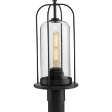 Progress Lighting P540292-031 - Watch Hill Collection One-Light Textured Black and Clear Seeded Glass Farmhouse Style Outdoor Post L