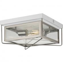 Progress Lighting P550069-135 - Barlowe Collection Two-Light Stainless Steel and Clear Seeded Glass Farmhouse Style Flush Mount Ceil