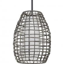 Progress Lighting P550083-031 - Pawley Collection One-Light Matte Black and Dark Gray Rattan Indoor/Outdoor Hanging Pendant Light