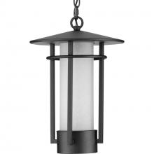 Progress Lighting P550097-031 - Exton Collection One-Light Textured Black and Etched Seeded Glass Modern Style Outdoor Hanging Penda