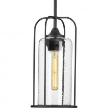 Progress Lighting P550292-031 - Watch Hill Collection One-Light Textured Black and Clear Seeded Glass Farmhouse Style Outdoor Hangin