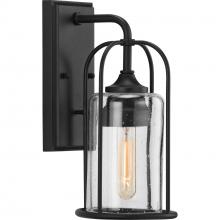 Progress Lighting P560255-031 - Watch Hill Collection One-Light Textured Black and Clear Seeded Glass Farmhouse Style Small Outdoor