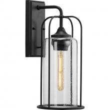 Progress Lighting P560256-031 - Watch Hill Collection One-Light Textured Black and Clear Seeded Glass Farmhouse Style Medium Outdoor