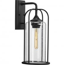 Progress Lighting P560257-031 - Watch Hill Collection One-Light Textured Black and Clear Seeded Glass Farmhouse Style Large Outdoor