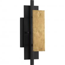 Progress Lighting P710100-031 - Lowery Collection One-Light Textured Black Industrial Luxe Wall Sconce with Distressed Gold Leaf Acc