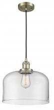  201C-AB-G72-L-LED - Bell - 1 Light - 12 inch - Antique Brass - Cord hung - Mini Pendant