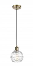 Innovations Lighting 516-1P-AB-G1213-6-LED - Athens Deco Swirl - 1 Light - 6 inch - Antique Brass - Cord hung - Mini Pendant