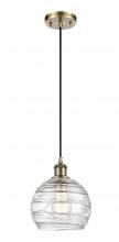 Innovations Lighting 516-1P-AB-G1213-8-LED - Athens Deco Swirl - 1 Light - 8 inch - Antique Brass - Cord hung - Mini Pendant