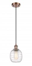 Innovations Lighting 516-1P-AC-G1013-LED - Belfast - 1 Light - 6 inch - Antique Copper - Cord hung - Mini Pendant