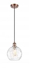 Innovations Lighting 516-1P-AC-G1215-8-LED - Athens Water Glass - 1 Light - 8 inch - Antique Copper - Cord hung - Mini Pendant