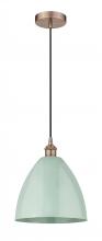 Innovations Lighting 616-1P-AC-MBD-12-SF-LED - Plymouth - 1 Light - 12 inch - Antique Copper - Cord hung - Mini Pendant