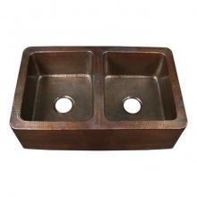 Barclay 6942-AC - Pembroke Double Bowl Farmer  Sink, Hammered Antique Copper