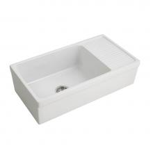 Barclay FSSDR1008-WH - Inez 36'' Single Bowl Fireclay Apron Front Sink w Drainboard-WH