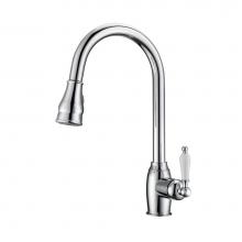 Barclay KFS408-L3-CP - Bay Kitchen Faucet,Pull-Out Spray,Porcelain Handles,CP