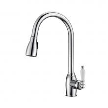 Barclay KFS409-L3-CP - Bistro Kitchen Faucet,Pull-Out Spray, Porcelain Handles, CP