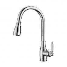 Barclay KFS411-L3-CP - Cullen Kitchen Faucet,Pull-Out Spray, Porcelain Handles, CP