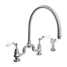 Sigma 7.57482042.59 - Sancerre Bridge Kitchen Faucet with High-Arc Spout, Handspray, and 482 Offset Lever in Antique Cop